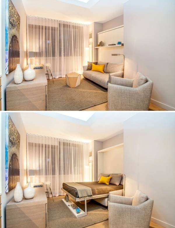 Petite chambre avec mobilier intégré