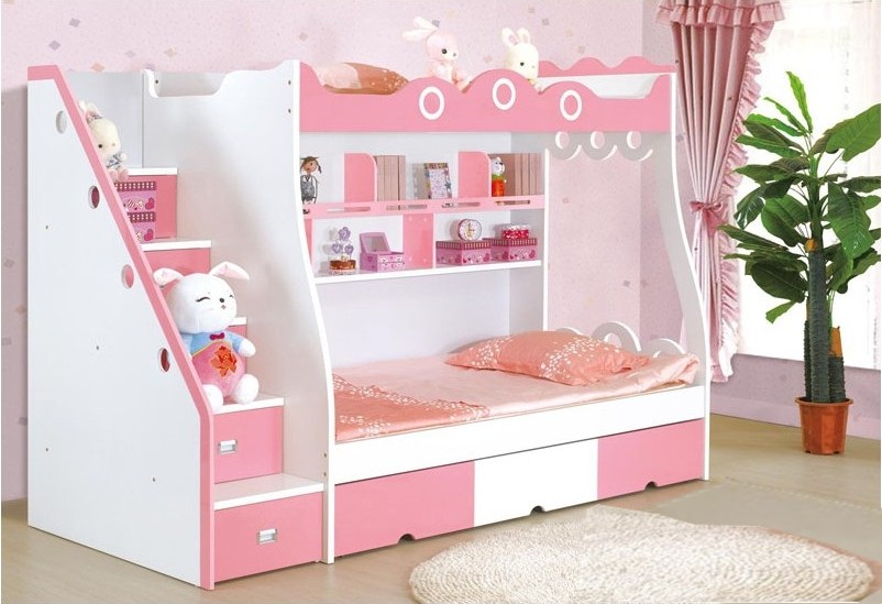 Lit mezzanine rose pour deux filles
