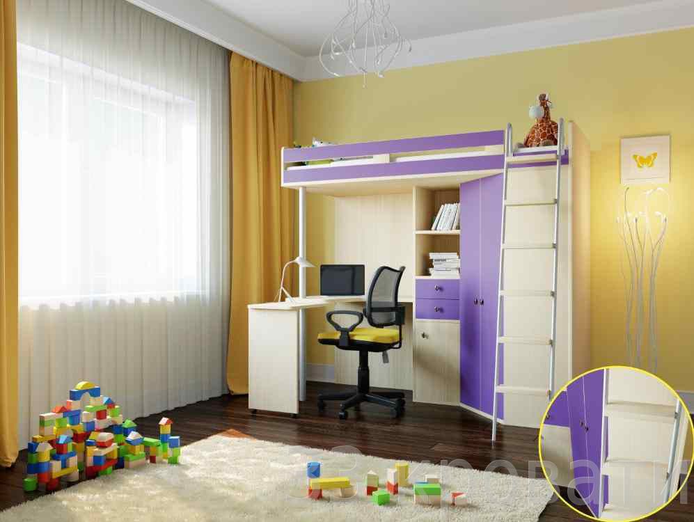 Lit mansardé enfant violet