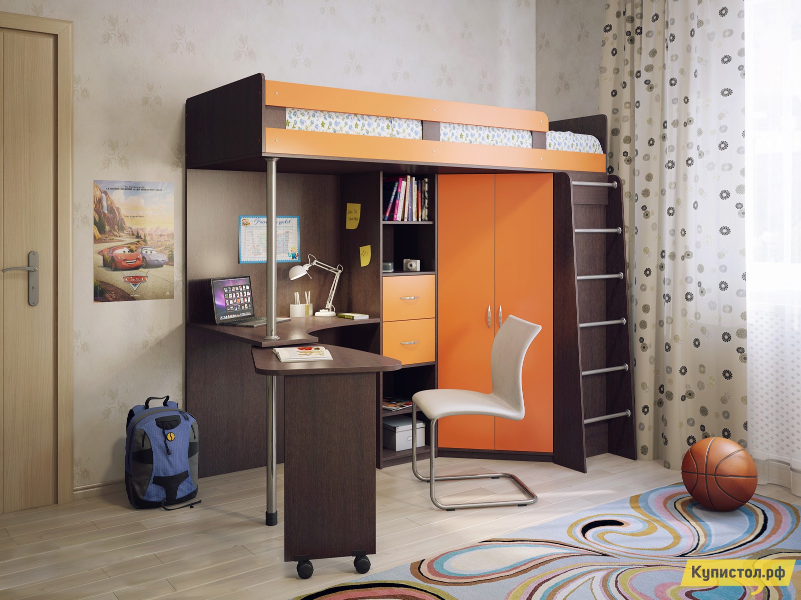 Lit mezzanine pour enfants avec espace de travail