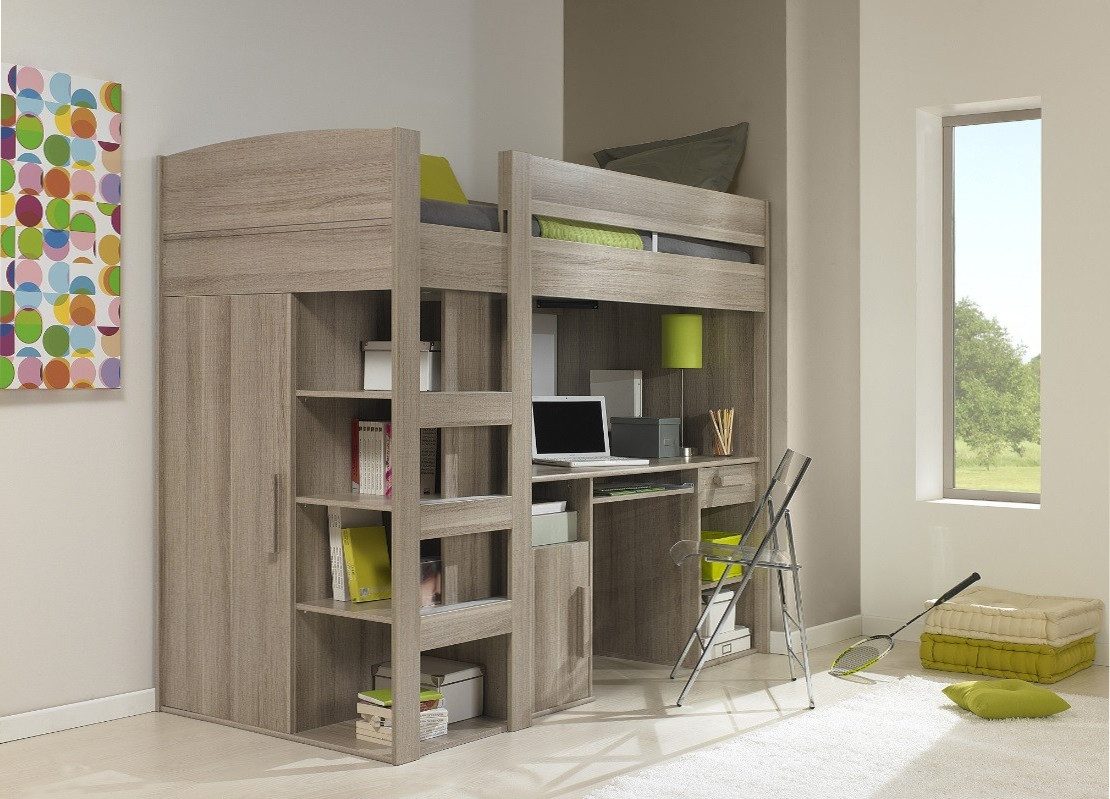 Lit superposé avec armoire en bas