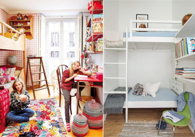 Lit superposé à l'intérieur d'une chambre d'enfant étroite