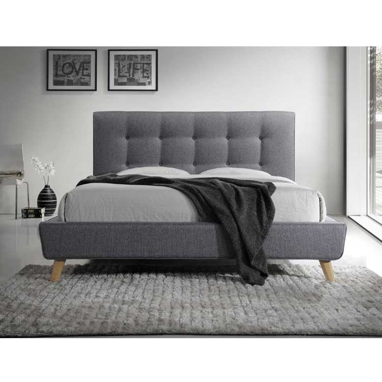 Lit double gris doux