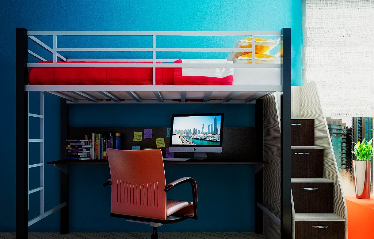 Lit mezzanine bricolage