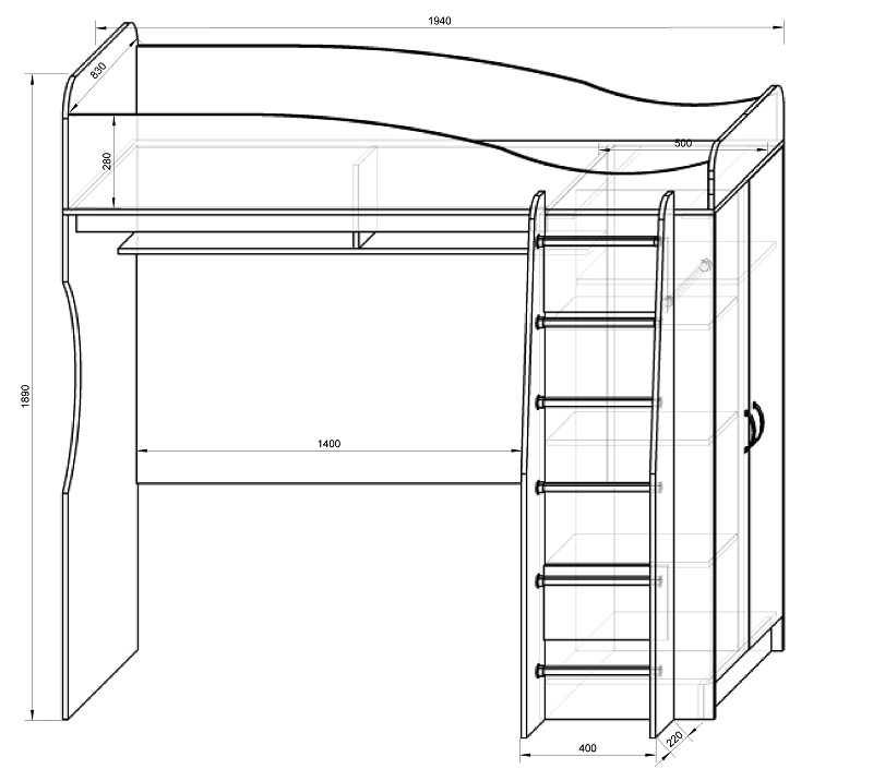 Lit superposé avec table