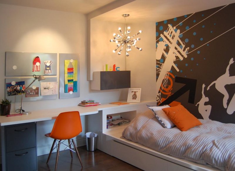 Un lit dans le cadre de l'intérieur d'une chambre d'adolescent