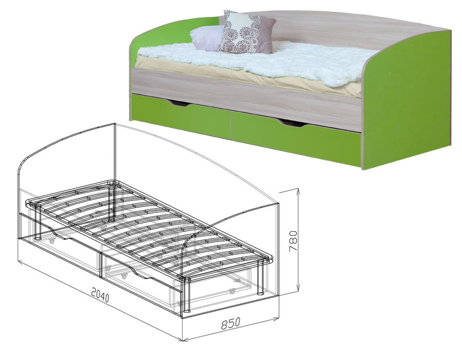 Lit avec tiroirs, avec dossier