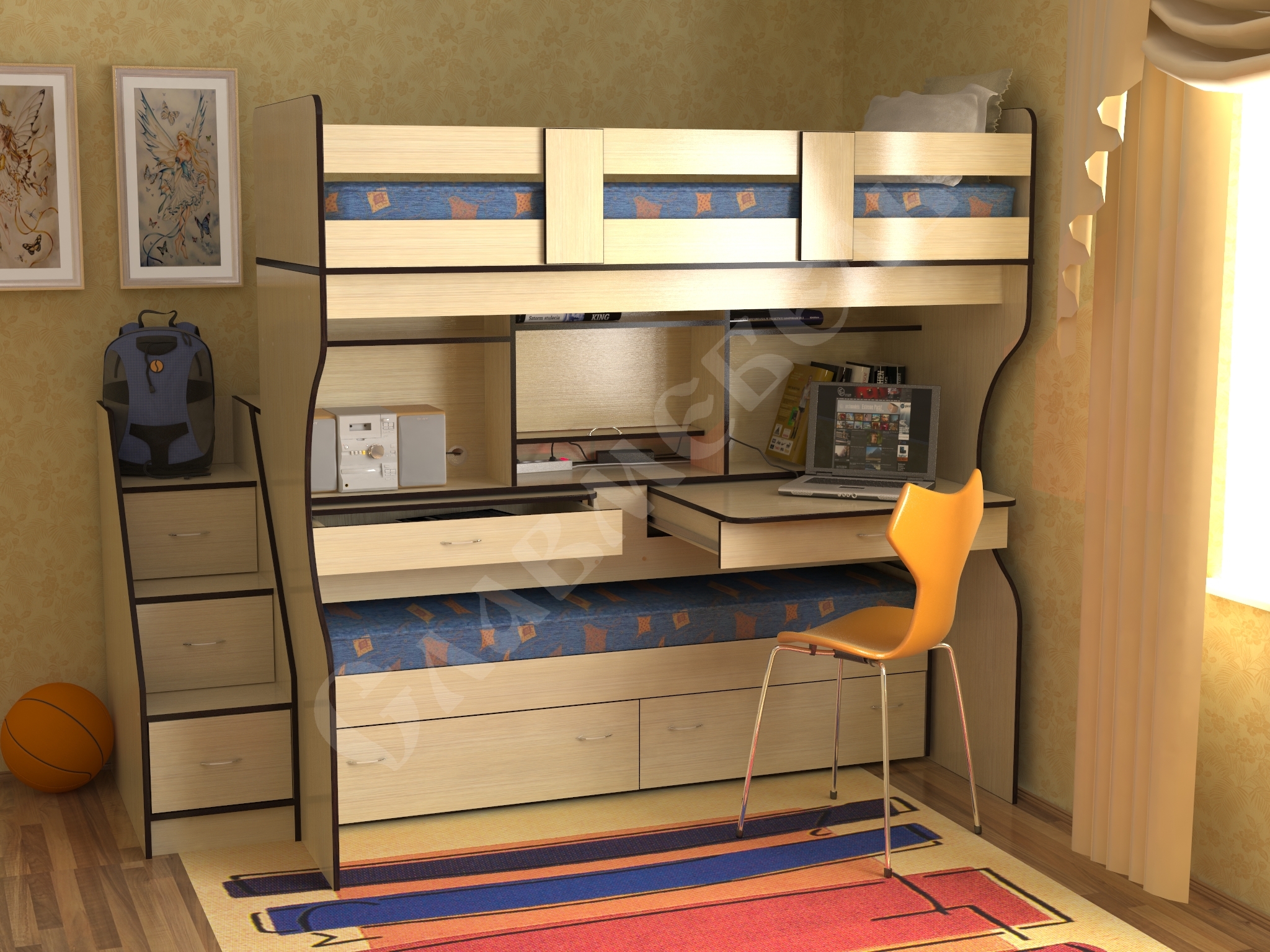 Mobilier pour chambre d'enfant conçu pour deux enfants