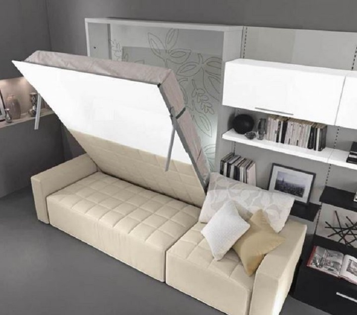 Armoire-lit avec support sur un coin doux attaché