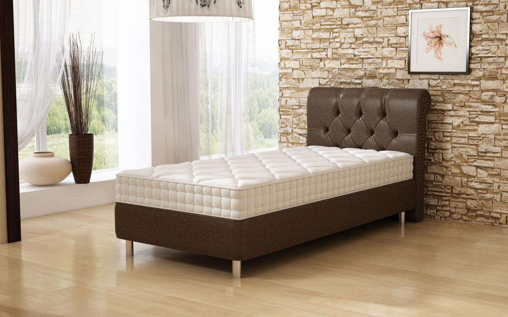 Lit simple avec tête de lit matelassée