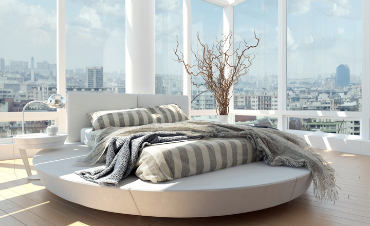 Lits ronds à l'intérieur de la chambre