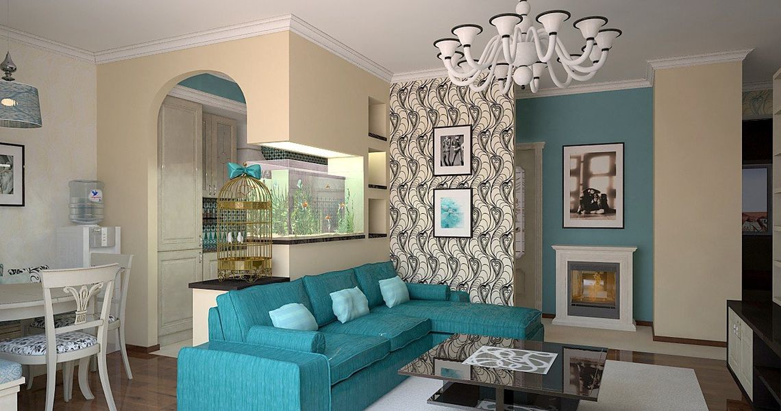 Canapé turquoise dans un intérieur méditerranéen