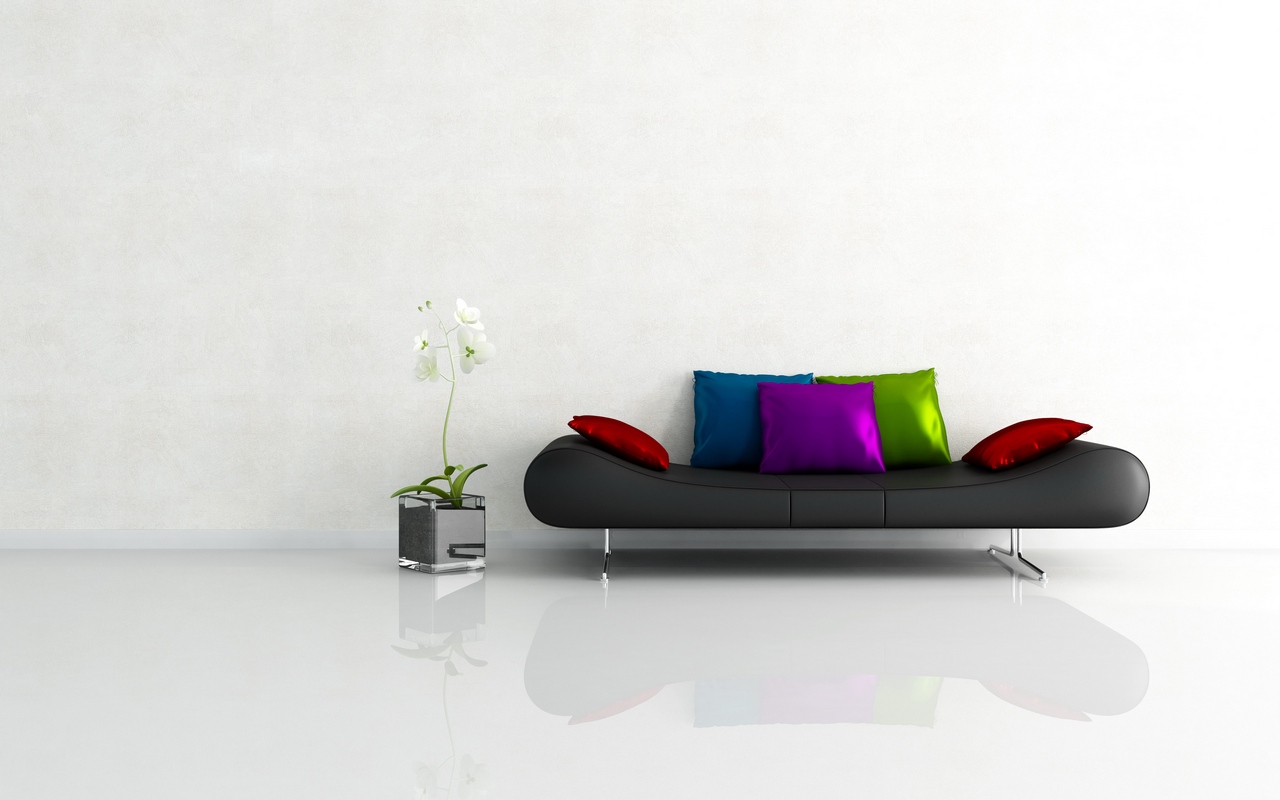 Canapé noir dans un intérieur minimaliste