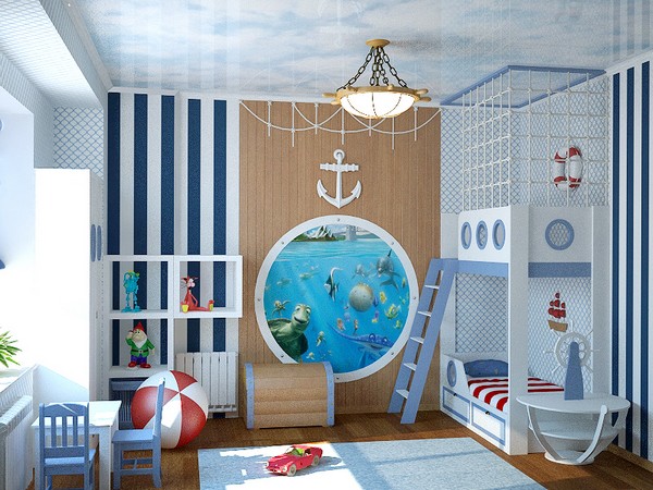 Lit et chambre de style nautique