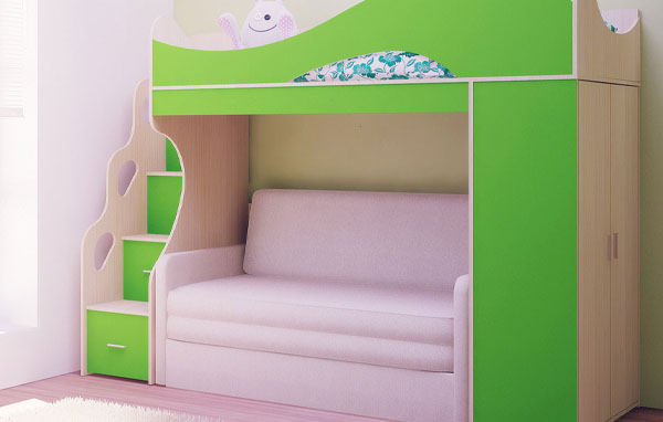 Lit mezzanine avec canapé-lit et armoire
