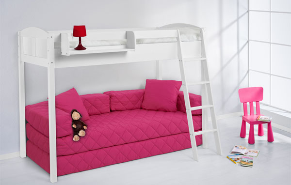 Lit mezzanine avec canapé rose