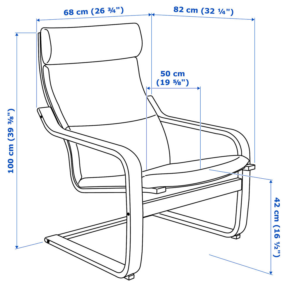 Tailles d'une chaise Poeng
