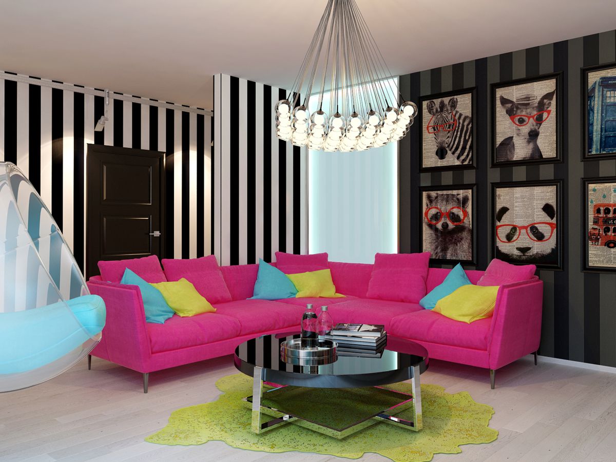 Canapé rose dans un style pop art